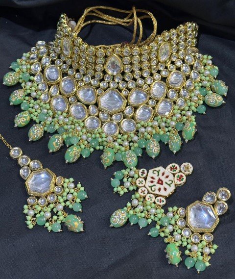 Real Kundan Back Meena Kari Bridal Set